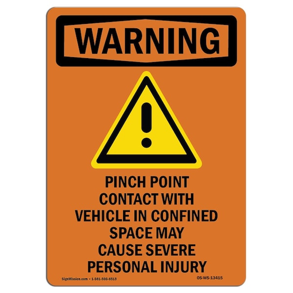 OSHA WARNING Sign, Pinch Point Contact W/ Symbol, 18in X 12in Aluminum, 12" W, 18" L, Portrait